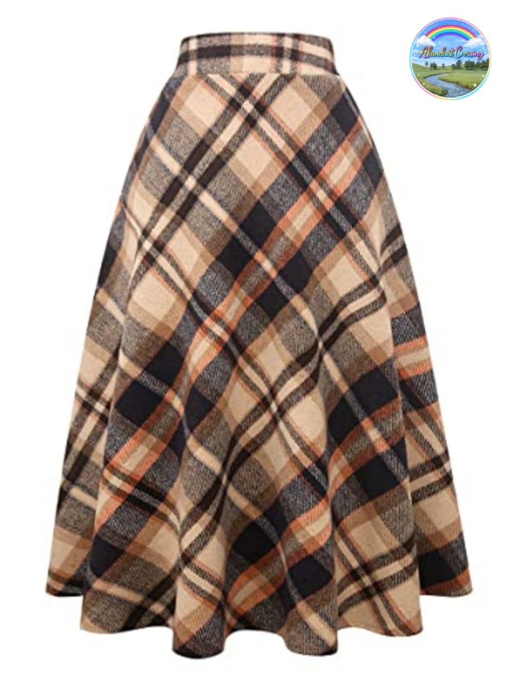 Wool Blend Plaid Pleated A-Line Maxi Skirt High Waist Elastic